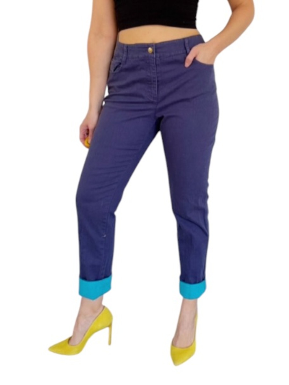 Island Republic navy blue cotton stretch teal contrast cuff jeans size 8